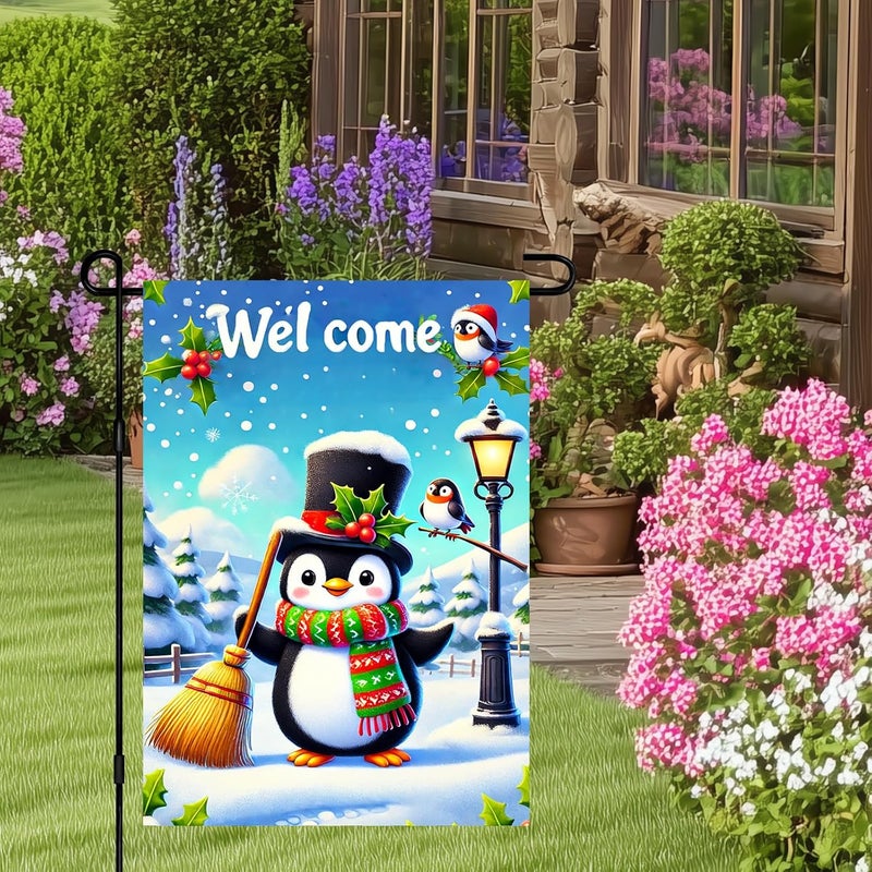 BlissYard Winter Garden Flag Christmas Outdoor Snow Scene Decoration for Porch Lawn Fence Double Sided 12x18 inch Cute Penguin Holiday Yard Welcome Sign Winter Wonderland Decor - Image 5